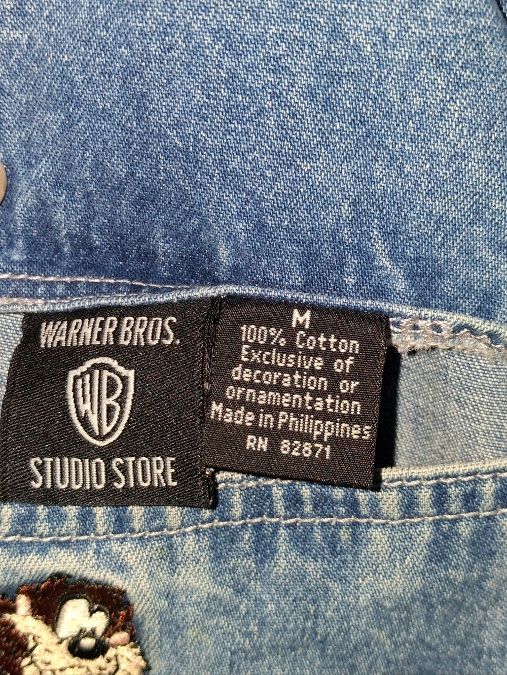 Vintage Looney Tunes Denim Overalls Warner Bros Studio Adult M Bugs Bunny Tweety - Picture 2 of 14